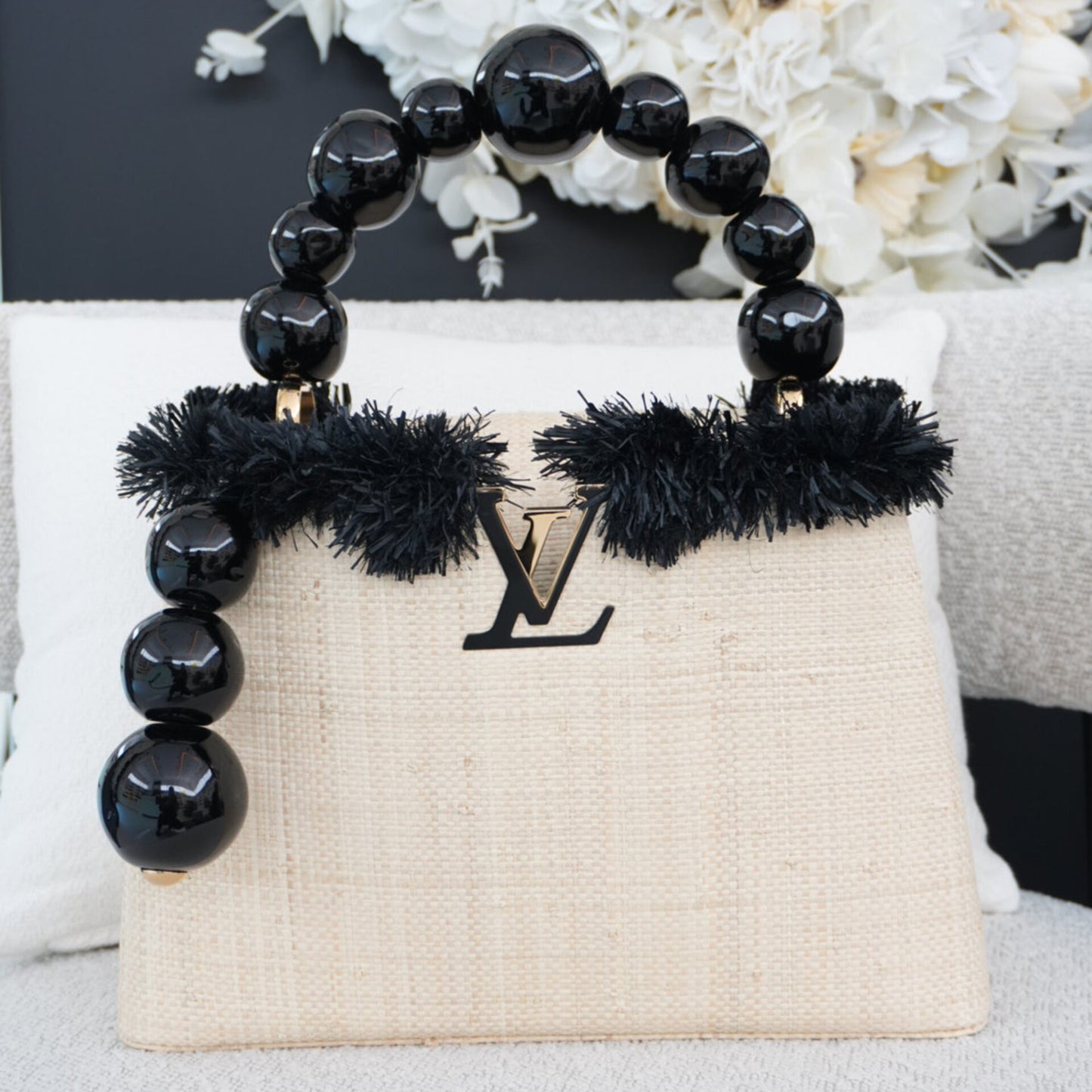 BEIGE BLACK ARTY CAPUCINES PM HANDBAG BY JEAN MICHEL OTHONIEL 065/200