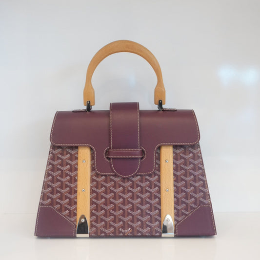 BURGUNDY GOYARDINE COATED CANVAS AND LEATHER SAIGON MM TOP HANDLE BAG