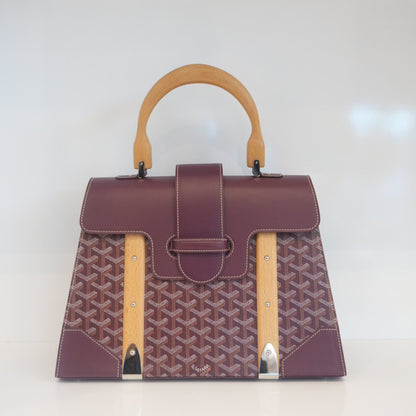 BURGUNDY GOYARDINE COATED CANVAS AND LEATHER SAIGON MM TOP HANDLE BAG