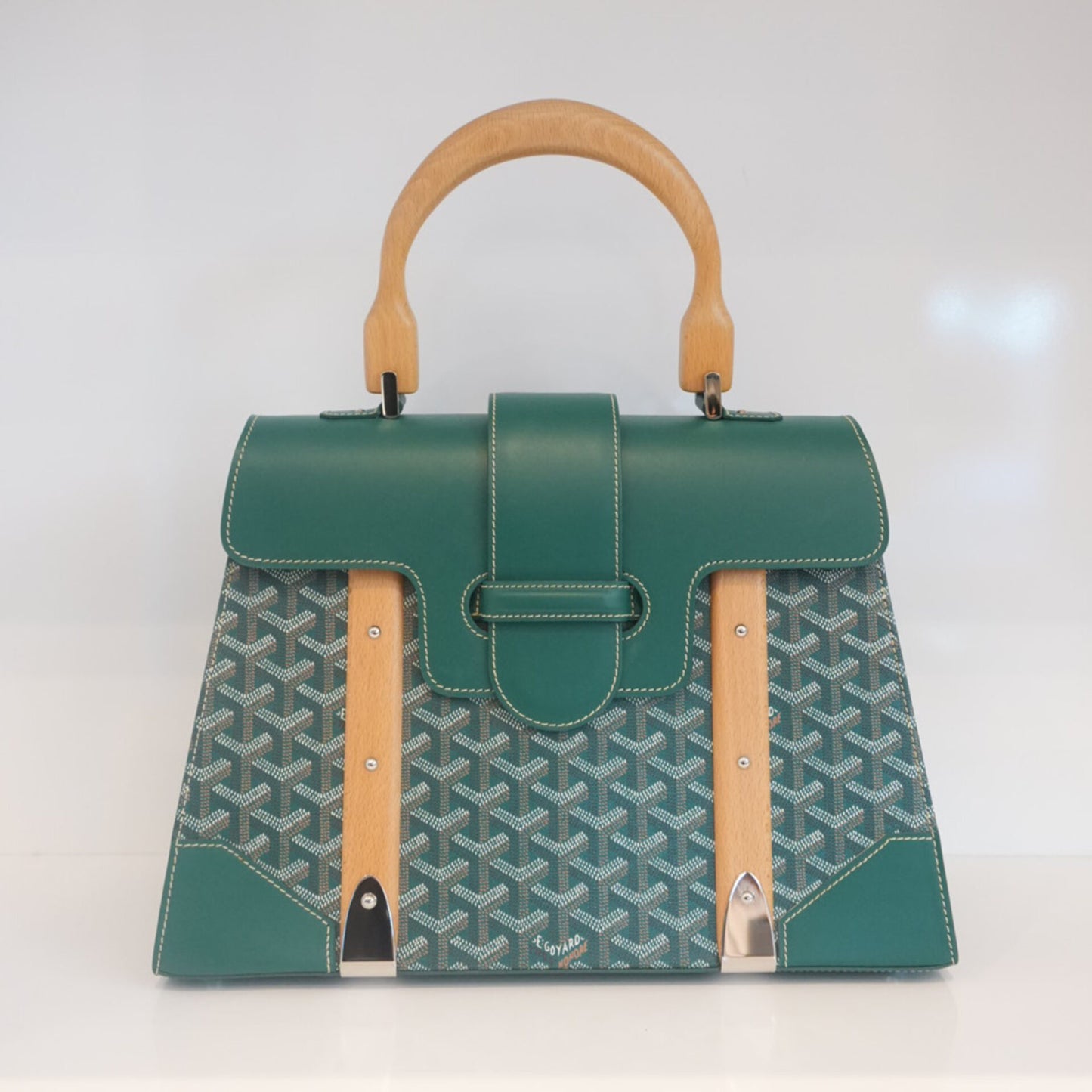 GREEN GOYARDINE COATED CANVAS AND LEATHER SAIGON MM TOP HANDLE BAG