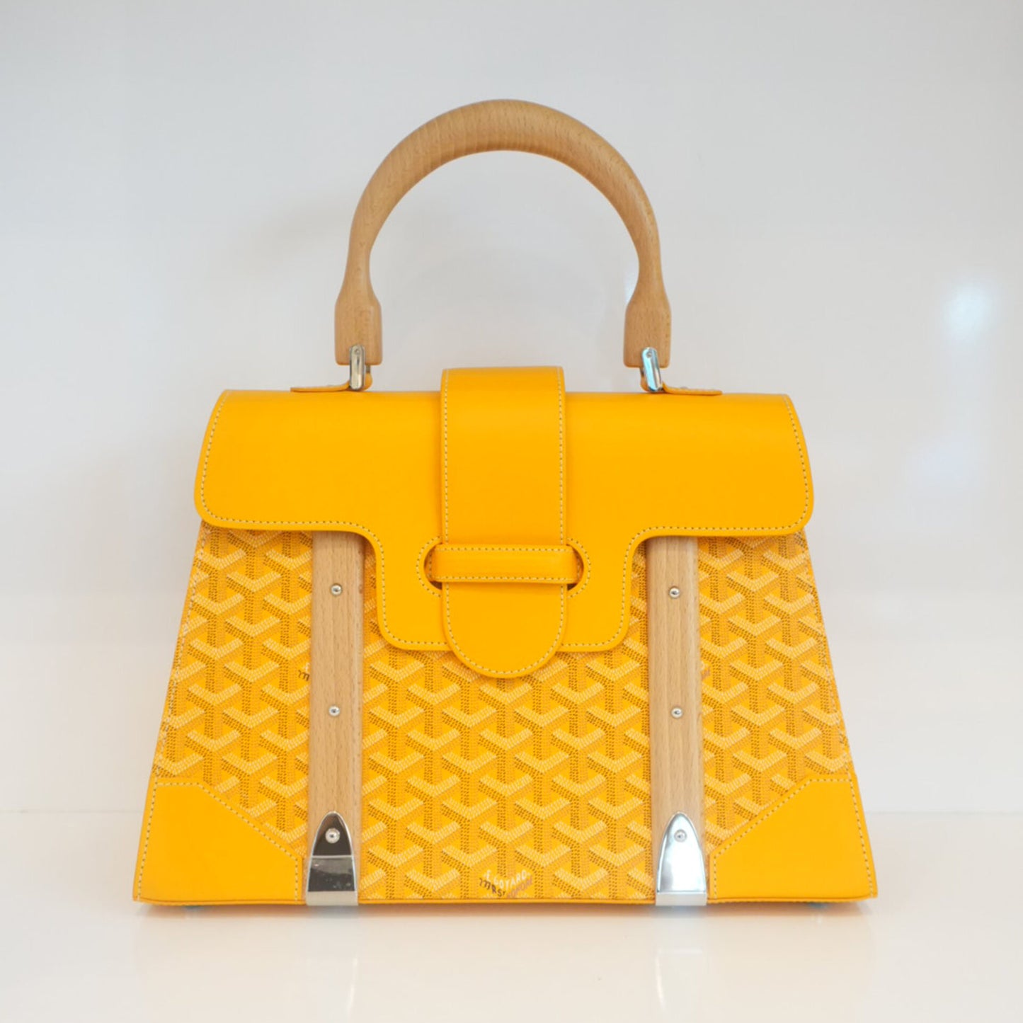 YELLOW GOYARDINE COATED CANVAS AND LEATHER SAIGON MM TOP HANDLE BAG