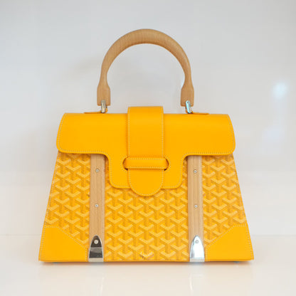 YELLOW GOYARDINE COATED CANVAS AND LEATHER SAIGON MM TOP HANDLE BAG