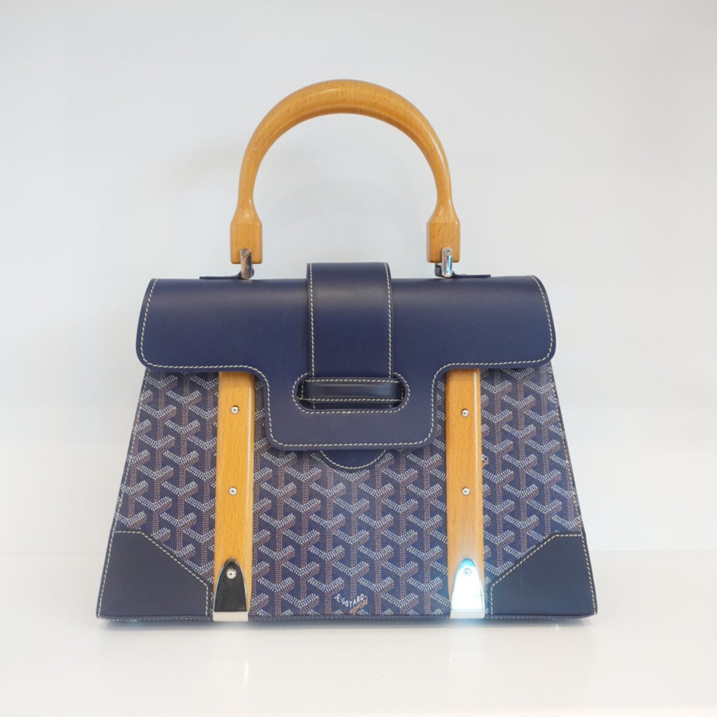 BLUE GOYARDINE COATED CANVAS AND LEATHER SAIGON MM TOP HANDLE BAG