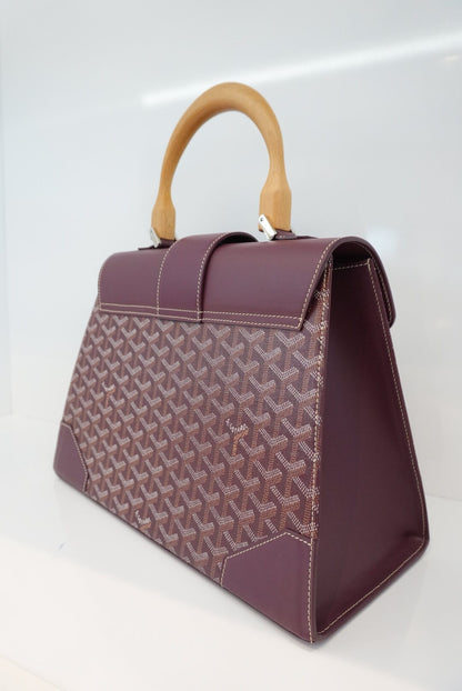 BURGUNDY GOYARDINE COATED CANVAS AND LEATHER SAIGON MM TOP HANDLE BAG