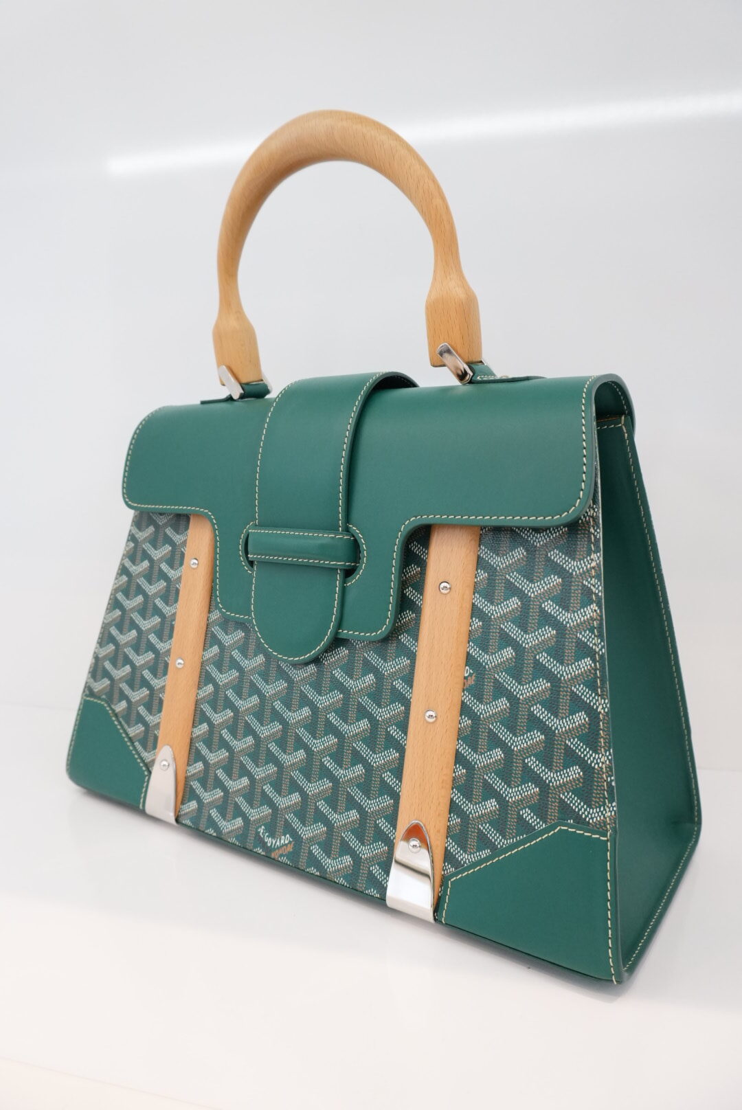 GREEN GOYARDINE COATED CANVAS AND LEATHER SAIGON MM TOP HANDLE BAG