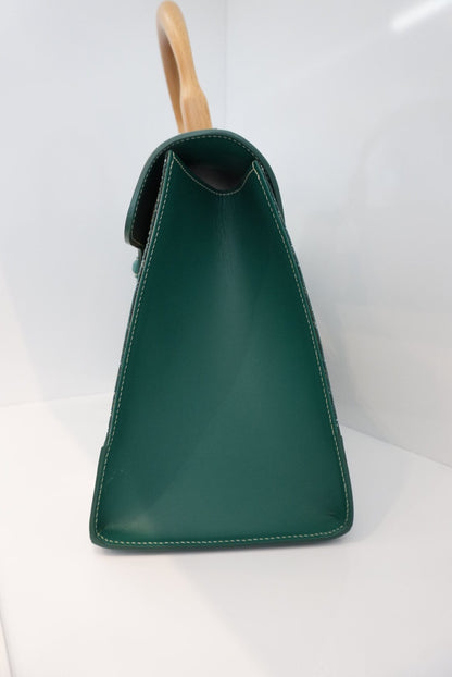 GREEN GOYARDINE COATED CANVAS AND LEATHER SAIGON MM TOP HANDLE BAG