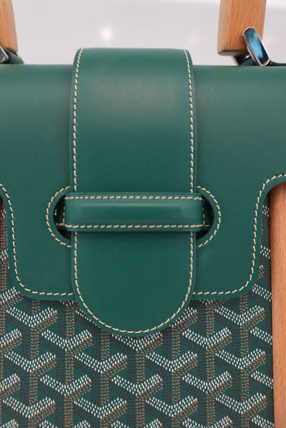 GREEN GOYARDINE COATED CANVAS AND LEATHER SAIGON MM TOP HANDLE BAG