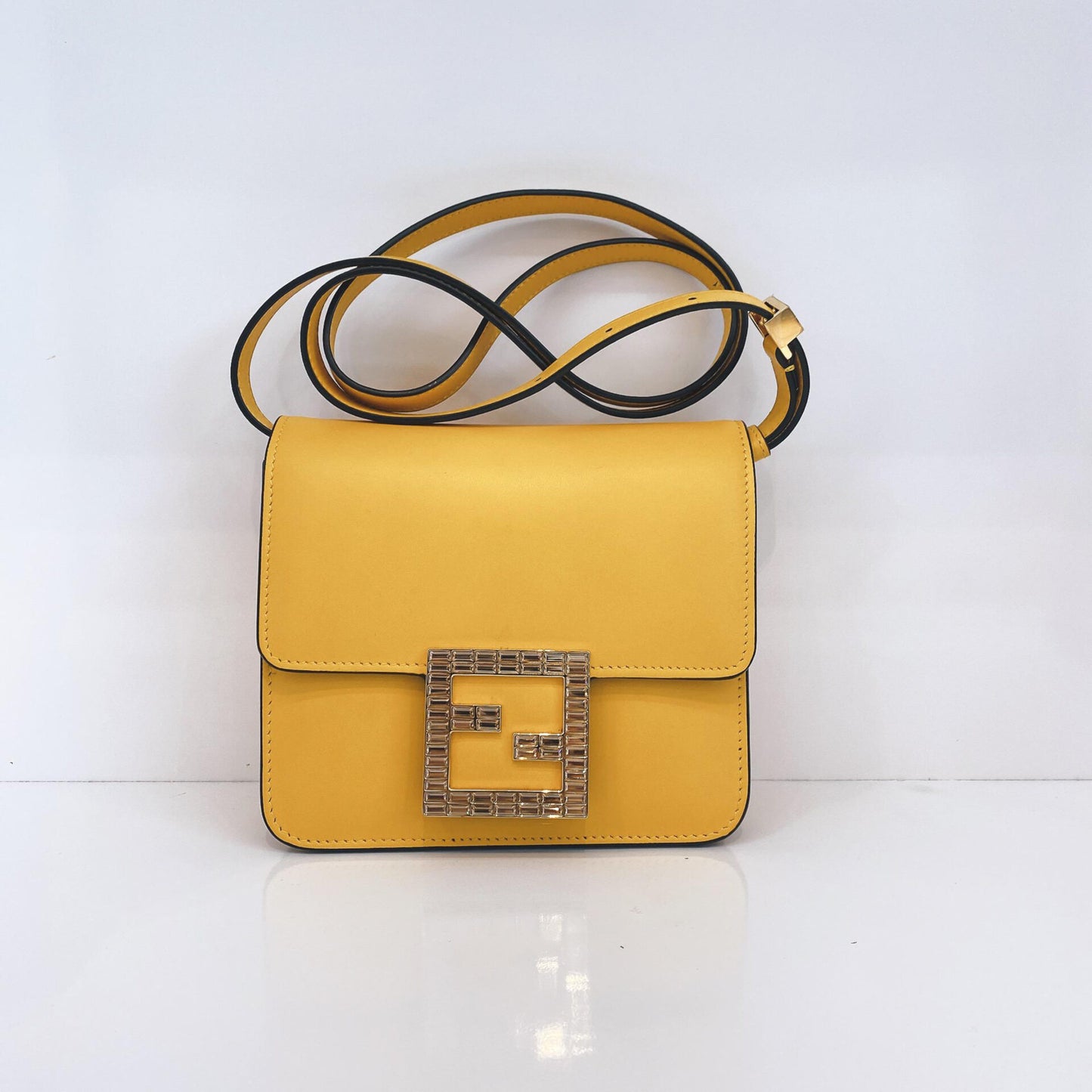 YELLOW LEATHER FAB WITH CRYSTAL DETAILS CROSSBODY BAG