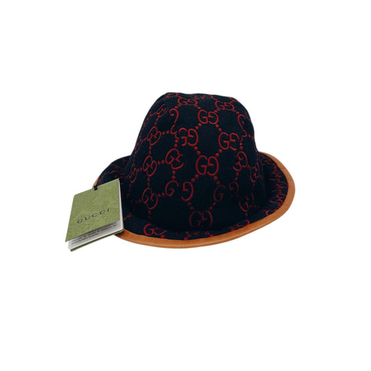 NAVY GG EMBROIDERED WOOL BLEND FELT BUCKET HAT M 57CM