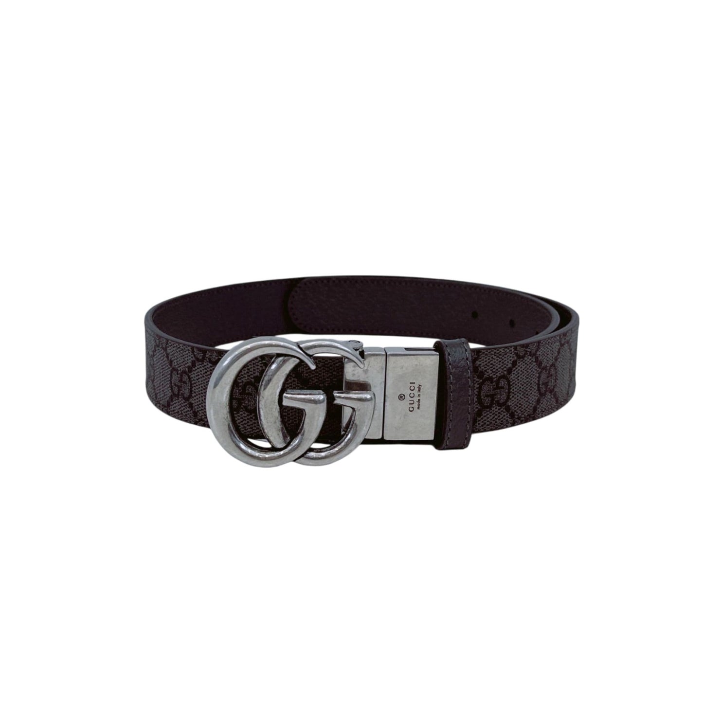 GRAY GG SUPREME CANVAS MARMONT REVERSIBLE BELT 75CM