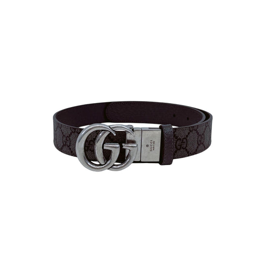 GRAY GG SUPREME CANVAS MARMONT REVERSIBLE BELT 75CM