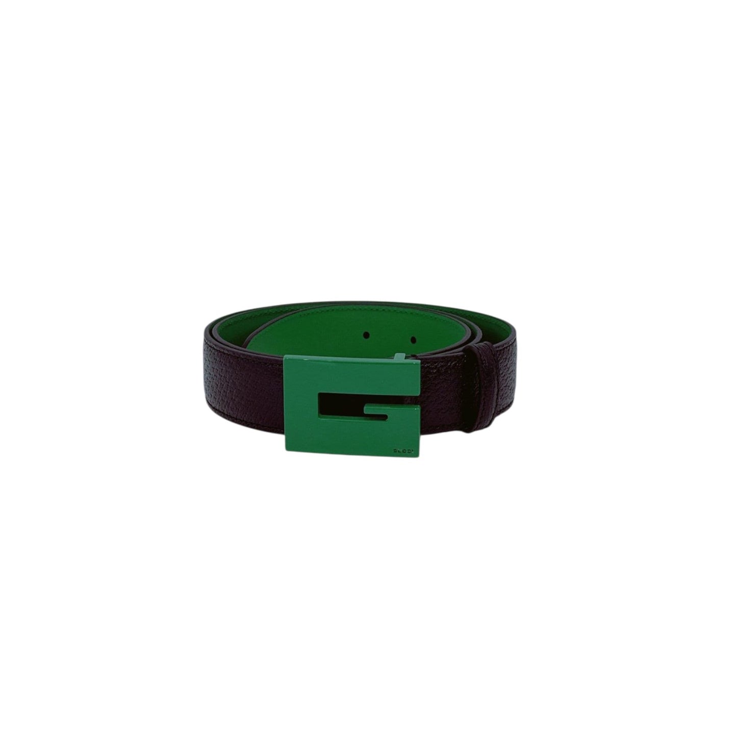 GREEN BLACK LEATHER G SQUARE BUCKLE BELT 85CM