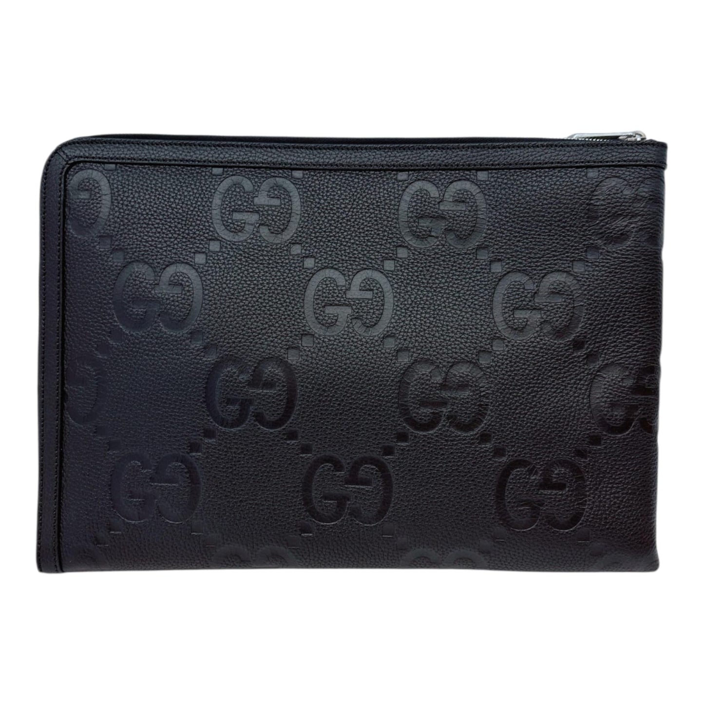 BLACK LEATHER JUMBO GG LEATHER CLUTCH