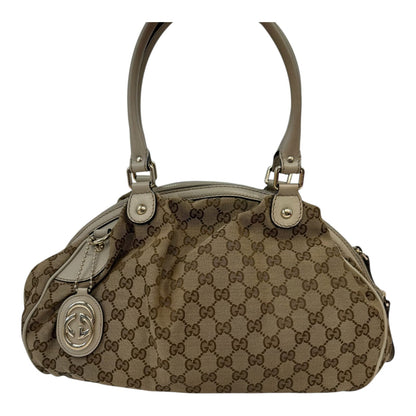 BEIGE WHITE GG CANVAS AND LEATHER SUKEY DOME BAG