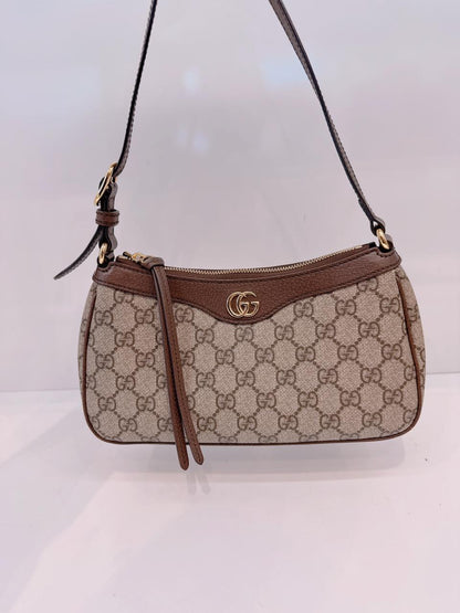 BEIGE BROWN GG SUPREME CANVAS SMALL OPHIDIA SHOULDER BAG