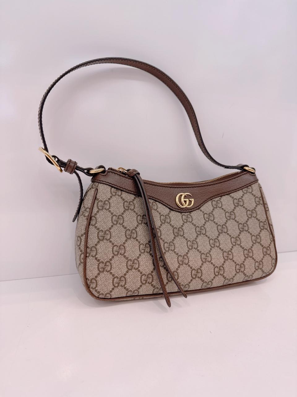 BEIGE BROWN GG SUPREME CANVAS SMALL OPHIDIA SHOULDER BAG
