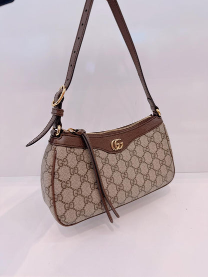 BEIGE BROWN GG SUPREME CANVAS SMALL OPHIDIA SHOULDER BAG