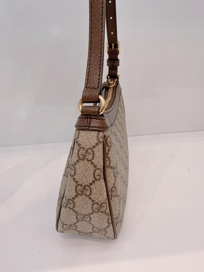 BEIGE BROWN GG SUPREME CANVAS SMALL OPHIDIA SHOULDER BAG