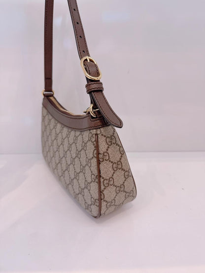 BEIGE BROWN GG SUPREME CANVAS SMALL OPHIDIA SHOULDER BAG