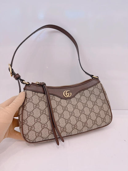 BEIGE BROWN GG SUPREME CANVAS SMALL OPHIDIA SHOULDER BAG