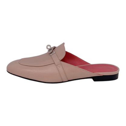 BEIGE NUDE GOATSKIN LEATHER OZ MULE SANDALS 40.5