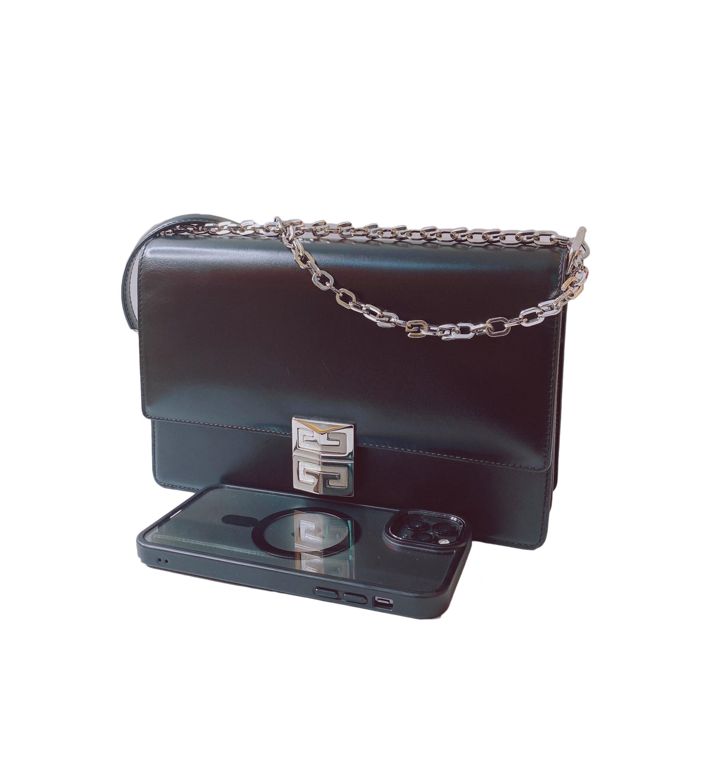 BLACK CALF LEATHER SMALL 4G BAG WITH CHAIN