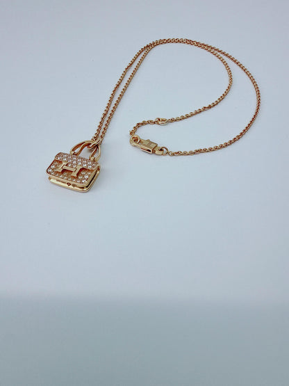 18K ROSE GOLD DIAMOND CONSTANCE PENDANT NECKLACE AND AMULETTES CONSTANCE BRACELET  SET