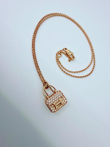 18K ROSE GOLD DIAMOND CONSTANCE PENDANT NECKLACE AND AMULETTES CONSTANCE BRACELET  SET