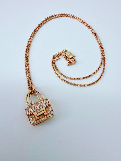 18K ROSE GOLD DIAMOND CONSTANCE PENDANT NECKLACE AND AMULETTES CONSTANCE BRACELET  SET
