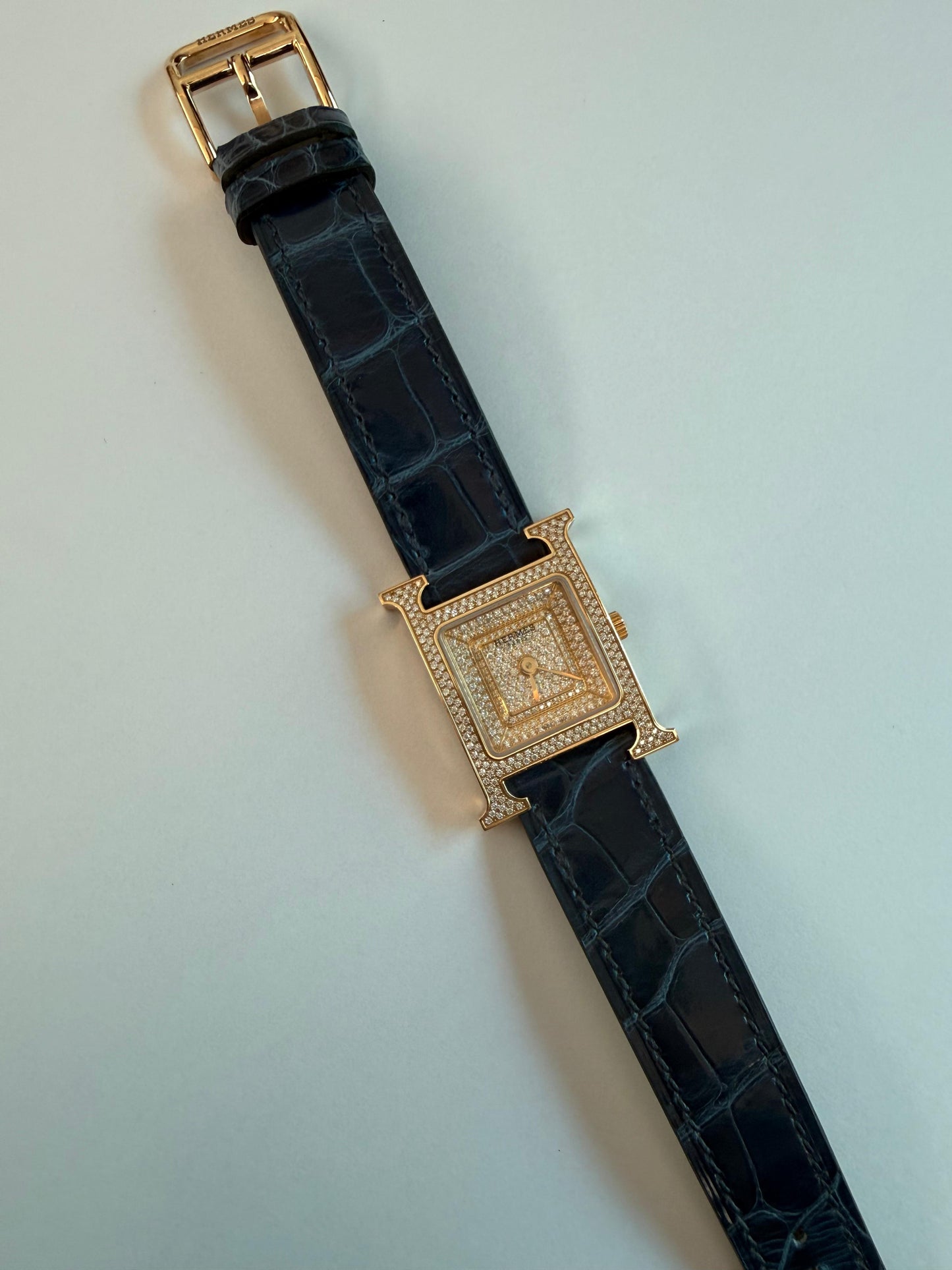 HEURE H ROSE GOLD DIAMONDS ALLIGATOR STRAP SMALL MODEL 25MM WATCH