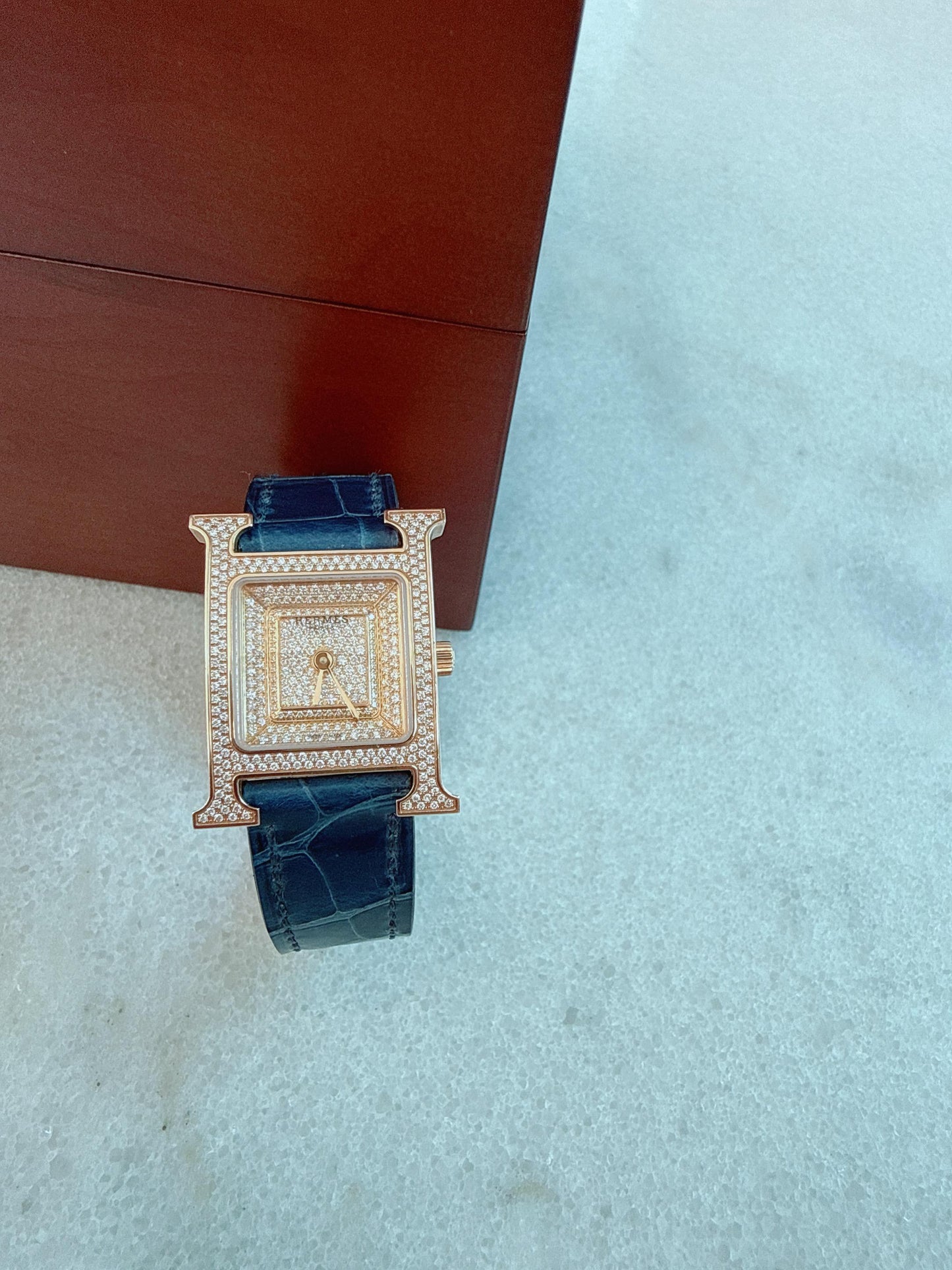 HEURE H ROSE GOLD DIAMONDS ALLIGATOR STRAP SMALL MODEL 25MM WATCH