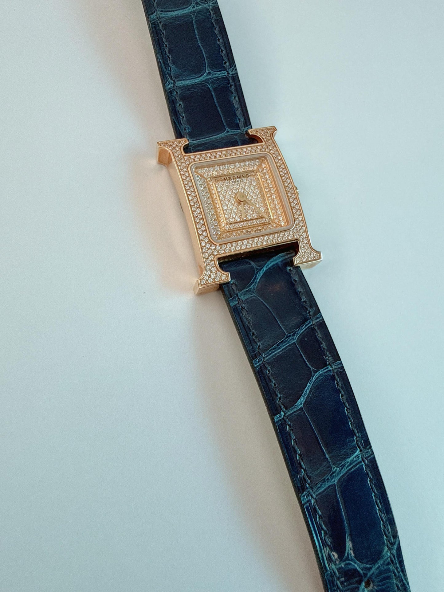 HEURE H ROSE GOLD DIAMONDS ALLIGATOR STRAP SMALL MODEL 25MM WATCH