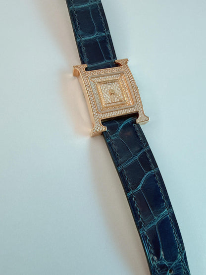 HEURE H ROSE GOLD DIAMONDS ALLIGATOR STRAP SMALL MODEL 25MM WATCH