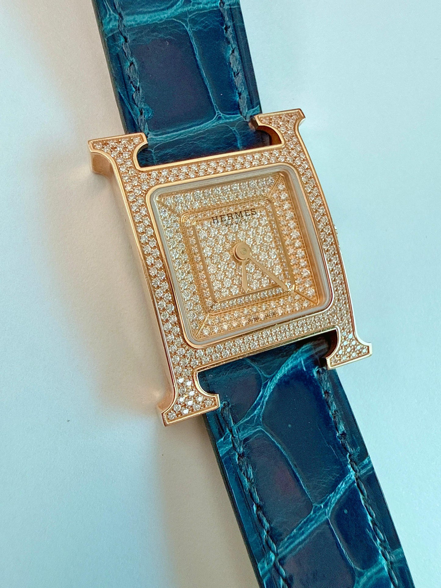 HEURE H ROSE GOLD DIAMONDS ALLIGATOR STRAP SMALL MODEL 25MM WATCH
