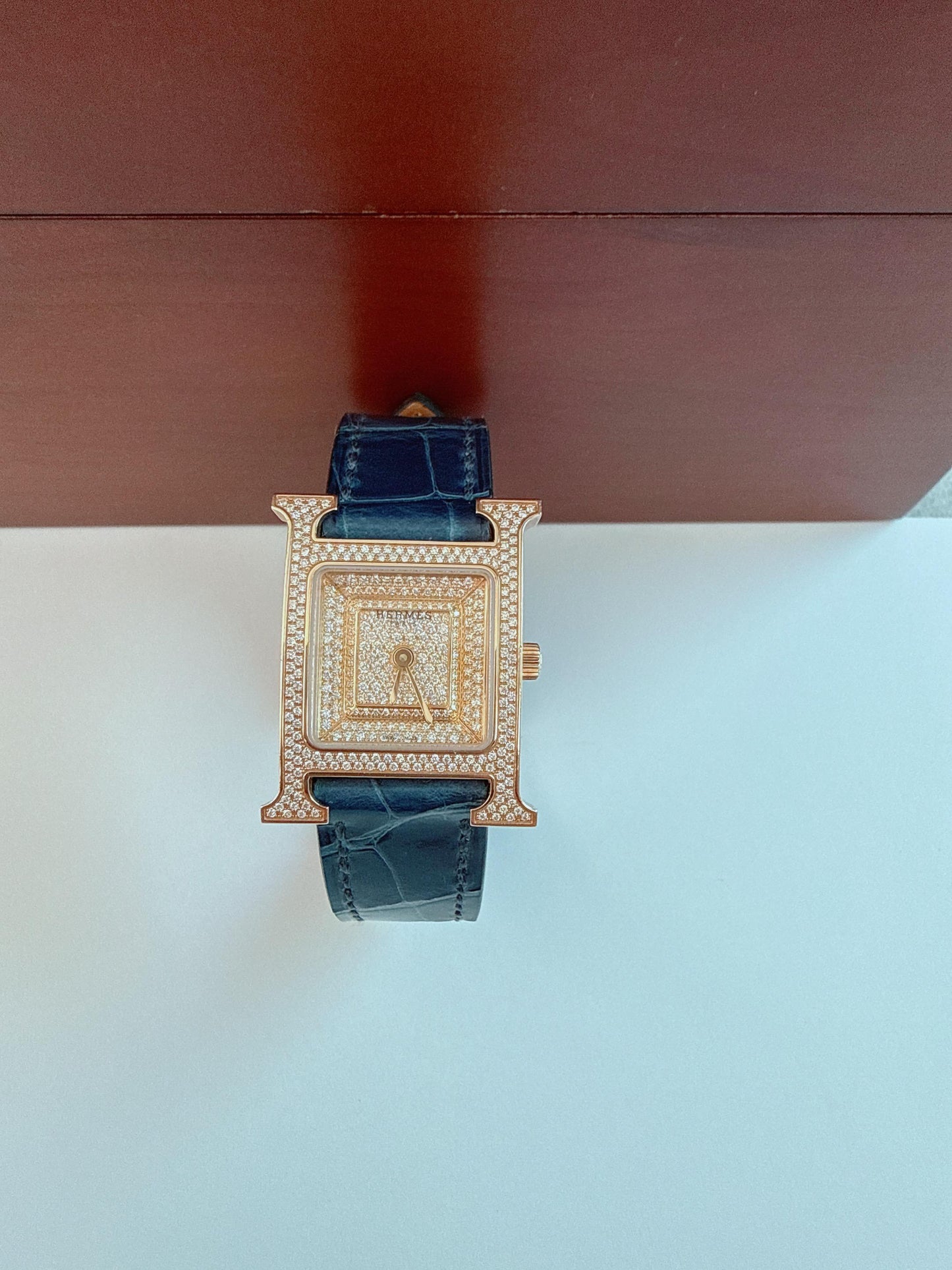 HEURE H ROSE GOLD DIAMONDS ALLIGATOR STRAP SMALL MODEL 25MM WATCH
