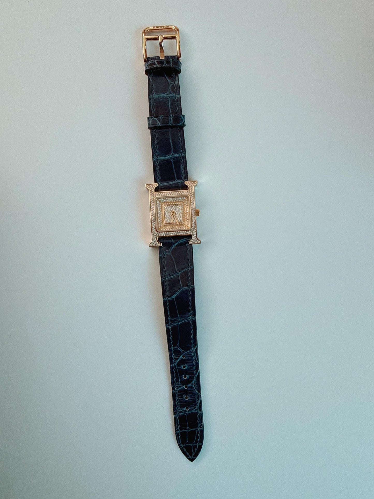 HEURE H ROSE GOLD DIAMONDS ALLIGATOR STRAP SMALL MODEL 25MM WATCH