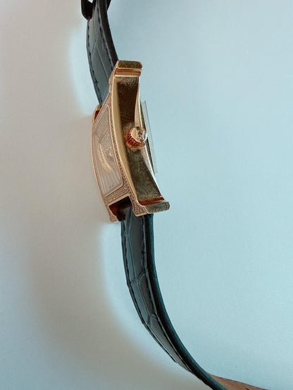 HEURE H ROSE GOLD DIAMONDS ALLIGATOR STRAP SMALL MODEL 25MM WATCH