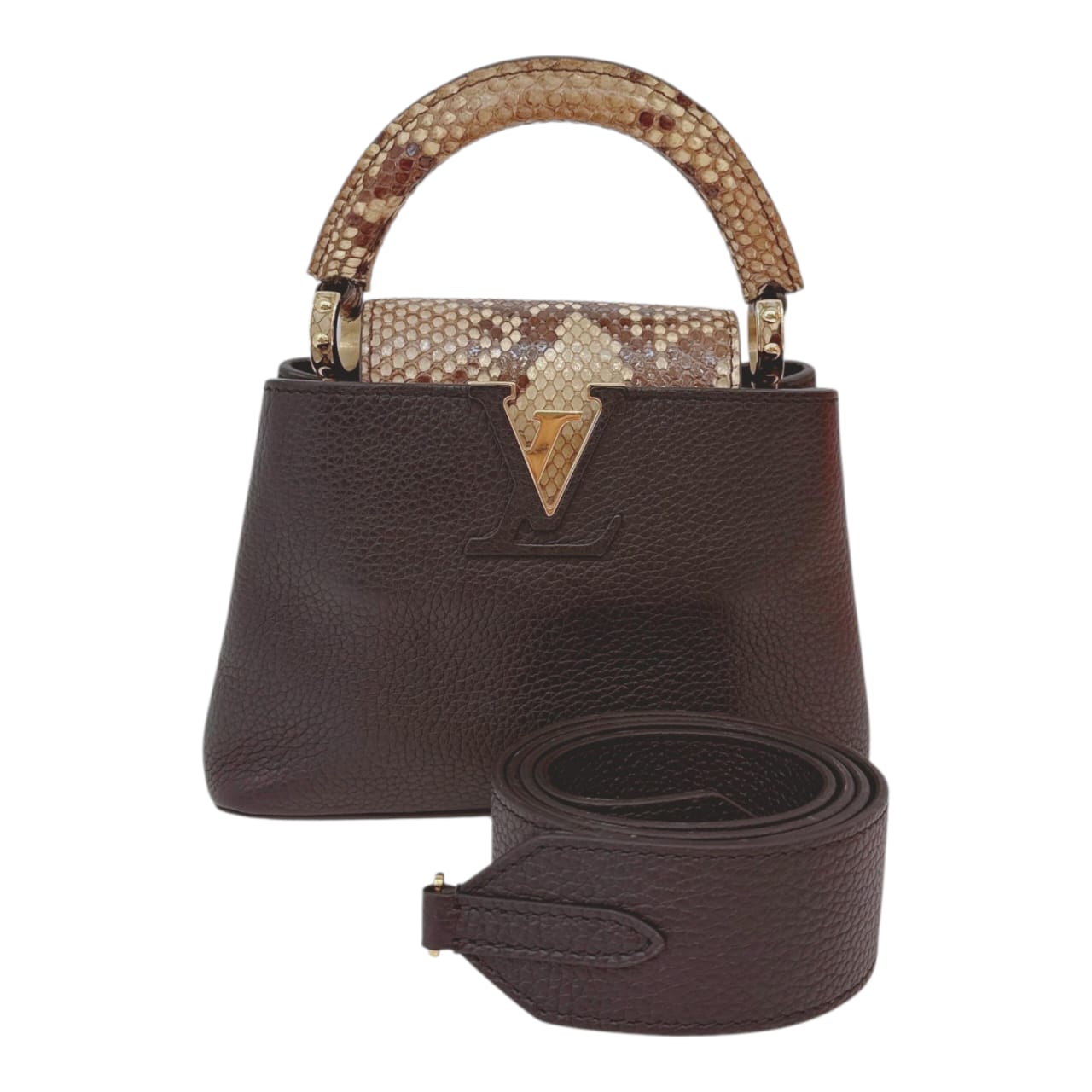 BLACK AND BEIGE BICOLOR MINI CAPUCINES  SHOULDER BAG