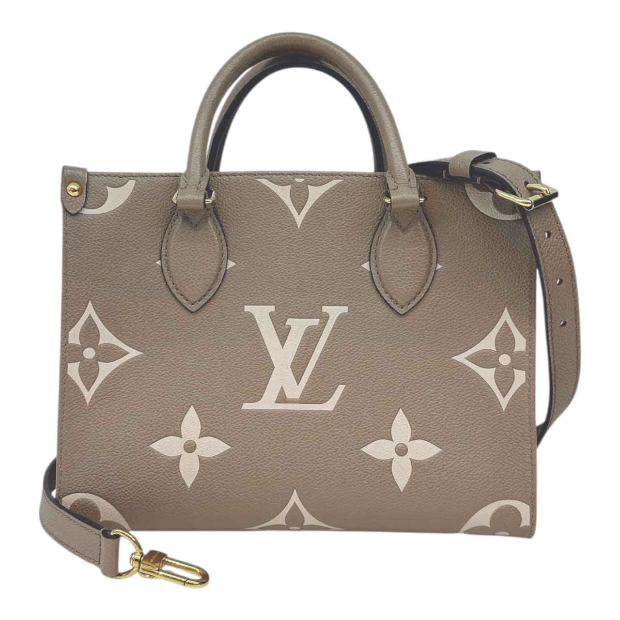 TOURTERELLE / CREAM MONOGRAM EMPREINTE LEATHER ONTHEGO PM HANDBAG