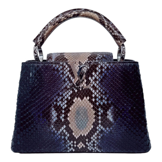 NAVY BLUE AND BEIGE PYTHON LEATHER CAPUCINES BB HANDBAG