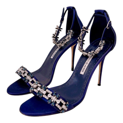 NAVY BLUE SATIN CRYSTALS FIRADOU SANDALS SIZE 41