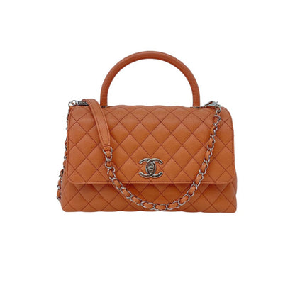 ORANGE QUILTED CAVIAR LEATHER MEDIUM COCO TOP HANDLE BAG