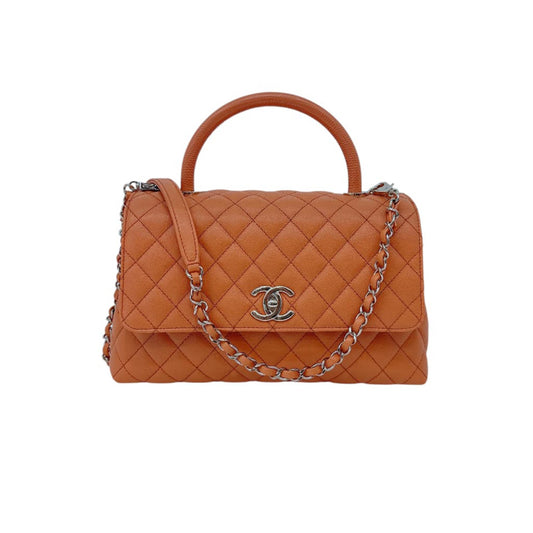 ORANGE QUILTED CAVIAR LEATHER MEDIUM COCO TOP HANDLE BAG