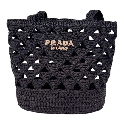 BLACK CROCHET RAFFIA SMALL TOTE  SHOULDER BAG