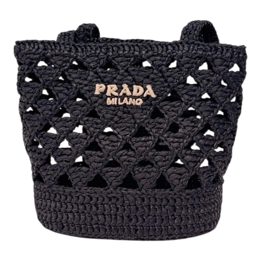 BLACK CROCHET RAFFIA SMALL TOTE  SHOULDER BAG