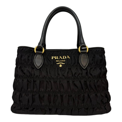 BLACK GAUFFRE TESSUTO NYLON AND LEATHER TOTE BAG