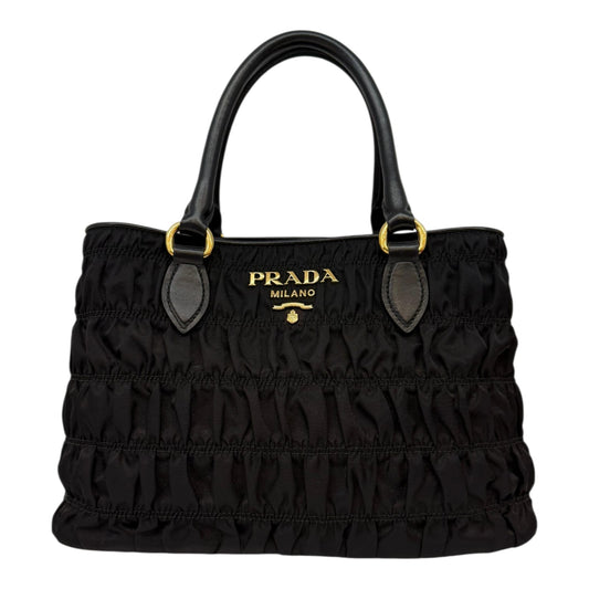 BLACK GAUFFRE TESSUTO NYLON AND LEATHER TOTE BAG