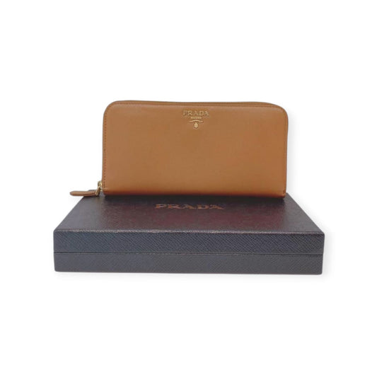 BROWN SAFFIANO LEATHER ZIP AROUND WALLET