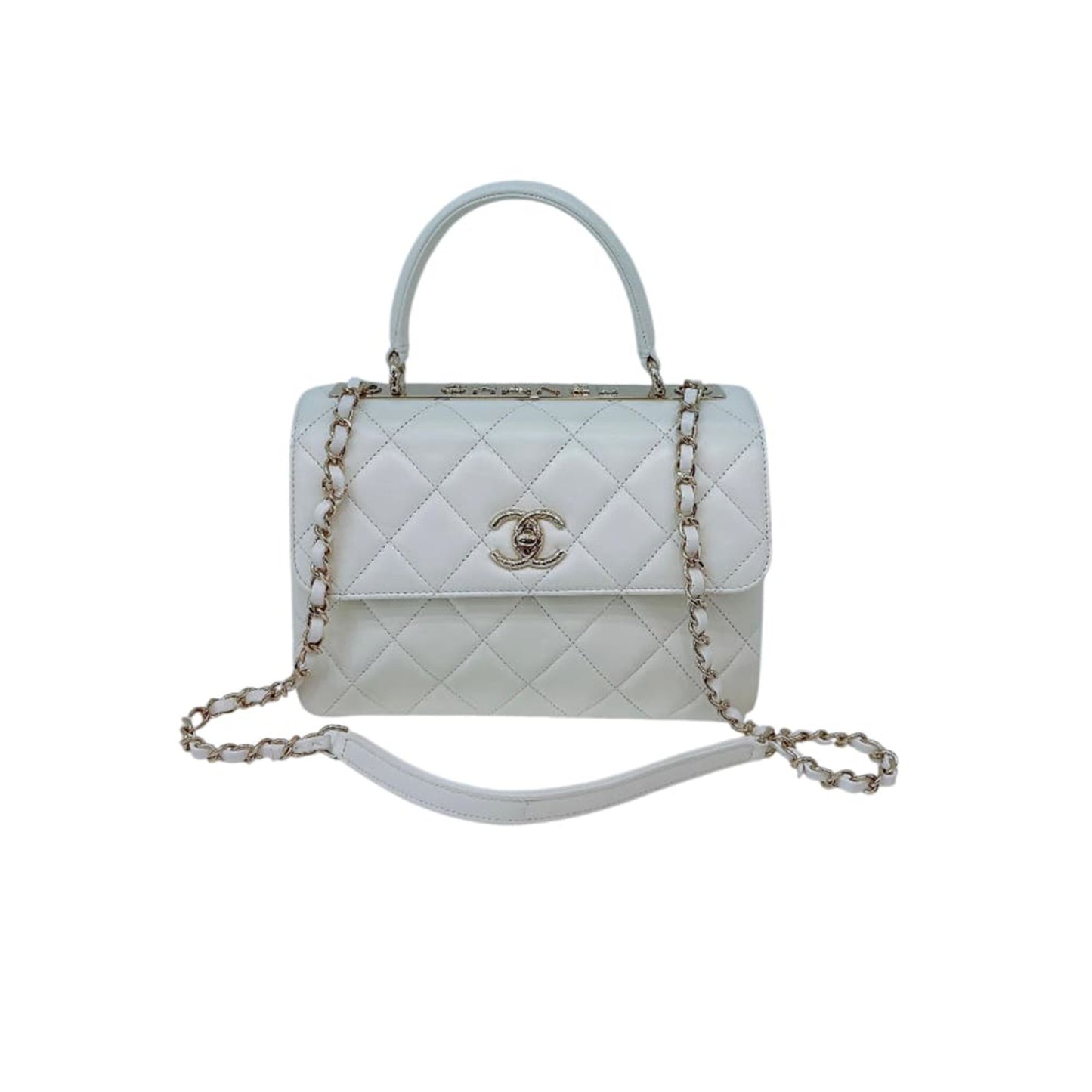 WHITE LAMBSKIN LEATHER SMALL TRENDY CC TOP HANDLE BAG