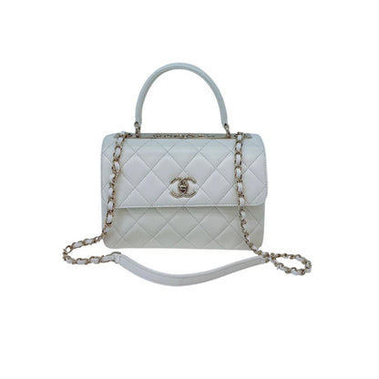 WHITE LAMBSKIN LEATHER SMALL TRENDY CC TOP HANDLE BAG